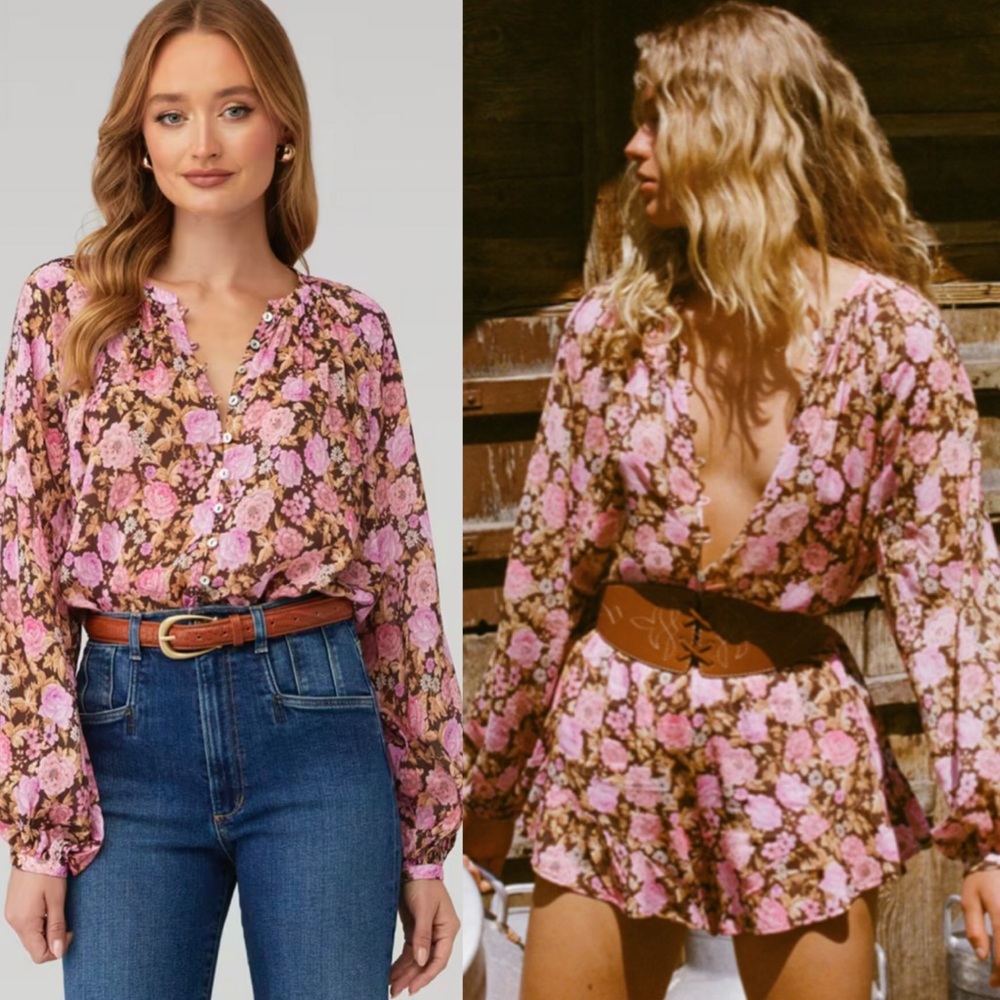 Spell Enchanted Wood Floral Blouse Pink Preppy Boho Summer Plus Womens XXL